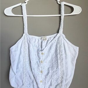 American Eagle Outfitters White Eyelet Button Tank